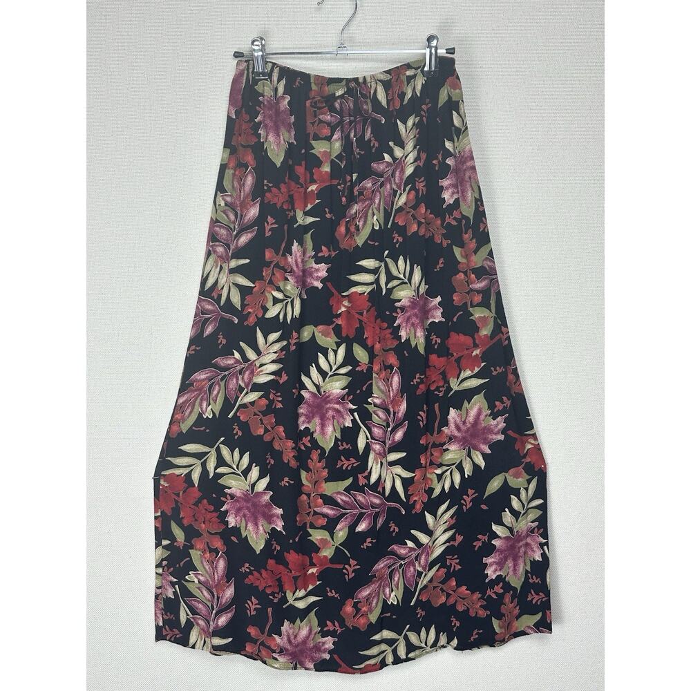 Vtg Teddi Floral Skirt Long Sz M Elastic Waste Fall Colors‎ Lightweight Boho